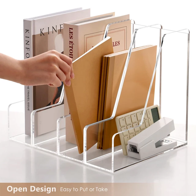 Alt view image 7 of 7 - 4 Pack Vertical File Holder, Acrylic Desk Organizer Magazine File Sorter for Magazines, Binders, Notebooks, Envelopes, Multi-purpose Clear Document Organizer Rack
