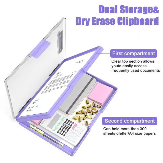 Alt view image 4 of 6 - Clipboard with Storage, Purple 8.5 x 11 Clip Board, Dual Compartmen Folder Nursing Side Opening, Heavy Duty Organization Box, Smooth Writing for Teachers, Classroom, Size 13.3 x 9.4 x 1.5 in