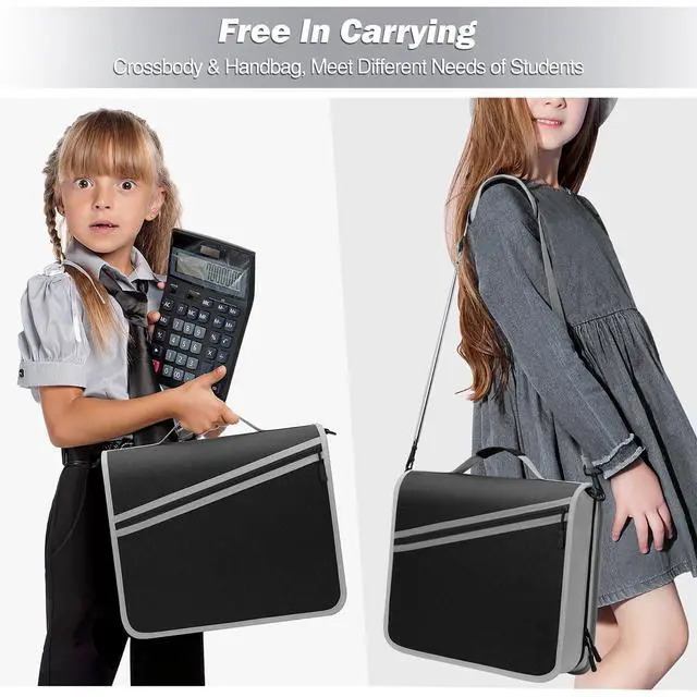 Alt view image 6 of 7 - Zipper Binder with Strap, 3 Inch 3 O Ring, 600 Sheets, Black & Gray Water-repellent Oxford fabric with 2 folders, removable file pockets, reinforced handle and adjustable shoulder strap