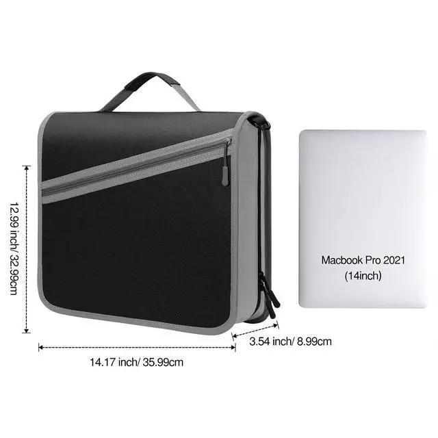 Alt view image 7 of 7 - Zipper Binder with Strap, 3 Inch 3 O Ring, 600 Sheets, Black & Gray Water-repellent Oxford fabric with 2 folders, removable file pockets, reinforced handle and adjustable shoulder strap