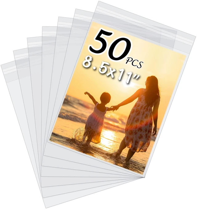 Main image of 50 Pack Acid-Free Crystal Clear Sleeves Storage Bags for 8.5x11 Art Prints Pictures,Photos,Framing Mat Mattes (Bag Size: 9"x11 3/7")
