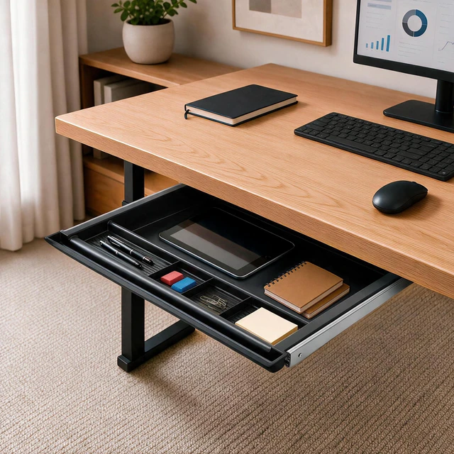 Alt view image 4 of 7 - Large Under Desk Pencil Drawer, 21.25 W, Ball Bearing Slide-Out Under desk drawer organizer for Office Supplies, Paper & Pencils, Fits Desks Over 1 Thick, Adjustable Extension 16.2528
