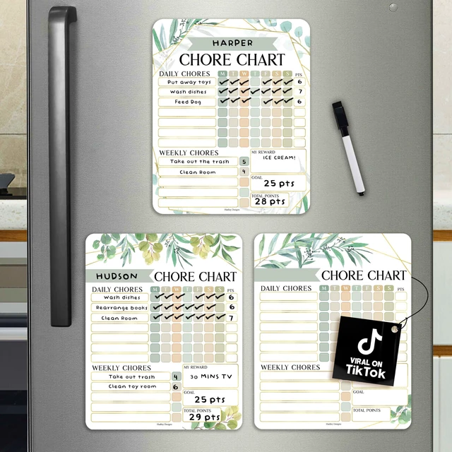 Main image of Magnetic Chore Chart for Kids Multiple Kids Chore Board for Home and School Geo Greenery Dry Erase Behavior Chart for Kid at Home, Weekly and Daily Responsibility Task Tracker for Teens and Adults