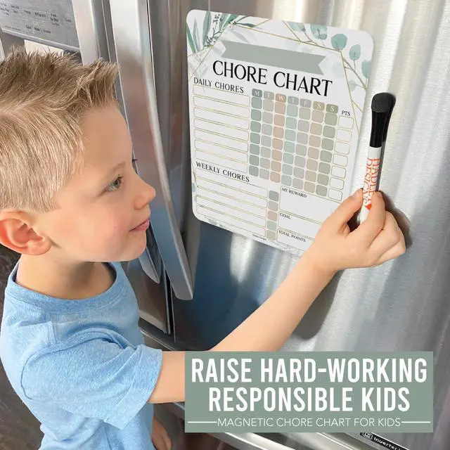 Alt view image 2 of 7 - Magnetic Chore Chart for Kids Multiple Kids Chore Board for Home and School Geo Greenery Dry Erase Behavior Chart for Kid at Home, Weekly and Daily Responsibility Task Tracker for Teens and Adults