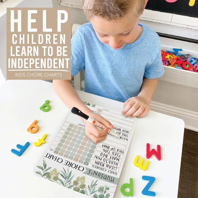 Alt view image 4 of 7 - Magnetic Chore Chart for Kids Multiple Kids Chore Board for Home and School Geo Greenery Dry Erase Behavior Chart for Kid at Home, Weekly and Daily Responsibility Task Tracker for Teens and Adults