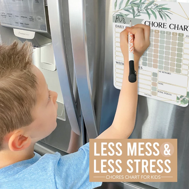 Alt view image 6 of 7 - Magnetic Chore Chart for Kids Multiple Kids Chore Board for Home and School Geo Greenery Dry Erase Behavior Chart for Kid at Home, Weekly and Daily Responsibility Task Tracker for Teens and Adults