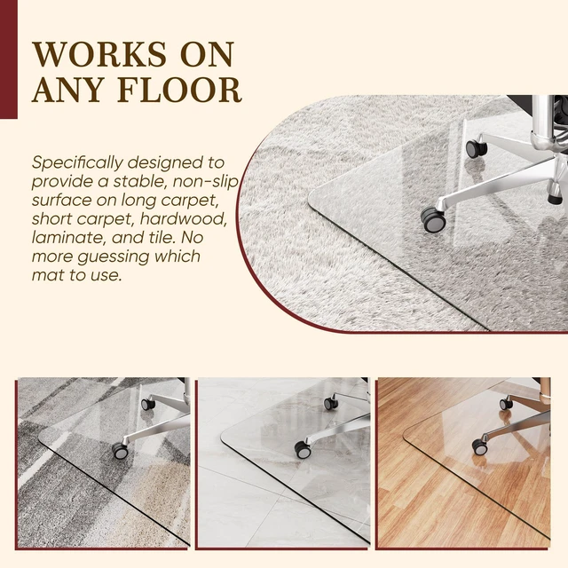 Alt view image 7 of 7 - 30"x48" Tempered Glass Office Chair Mat for Carpet & Hardwood Floor 1/5" Thick Clear Floor Protector Desk Chair Mat with Rounded and Polished Edges, Resist Scratching, Cracking, Curling