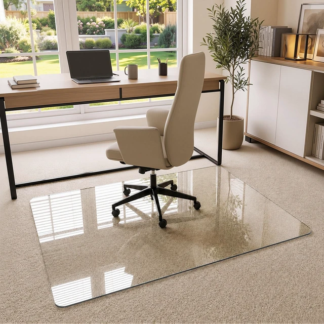 Main image of 36"x48" Tempered Glass Office Chair Mat for Carpet & Hardwood Floor 1/5" Thick Clear Floor Protector Desk Chair Mat with Rounded and Polished Edges, Resist Scratching, Cracking, Curling