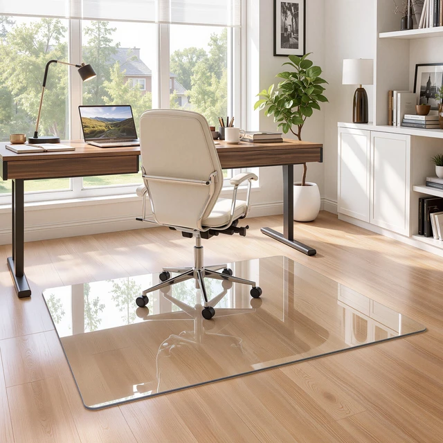 Alt view image 2 of 7 - 36"x48" Tempered Glass Office Chair Mat for Carpet & Hardwood Floor 1/5" Thick Clear Floor Protector Desk Chair Mat with Rounded and Polished Edges, Resist Scratching, Cracking, Curling