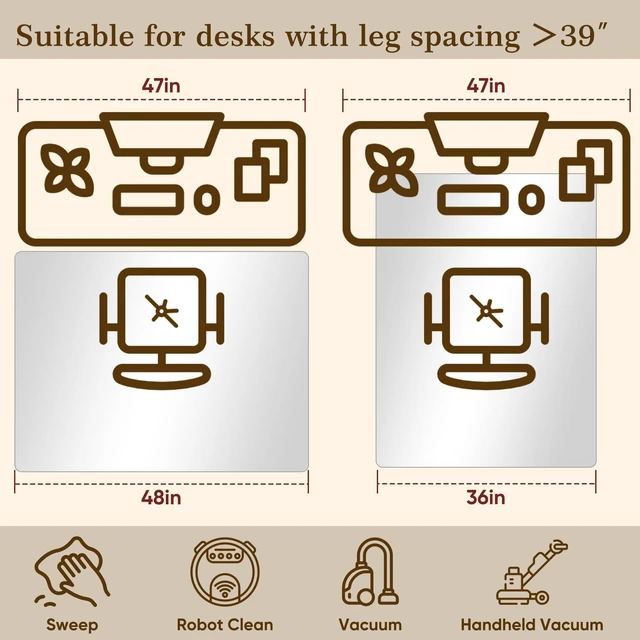 Alt view image 3 of 7 - 36"x48" Tempered Glass Office Chair Mat for Carpet & Hardwood Floor 1/5" Thick Clear Floor Protector Desk Chair Mat with Rounded and Polished Edges, Resist Scratching, Cracking, Curling
