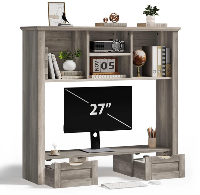 Main image of Monitor Stand Riser, Computer Monitor Riser for Desk 4-Tier Desk Shelf with Storage & Drawer, Desk Organizers and Accessories, for Laptop, Printer, Computer, Grey