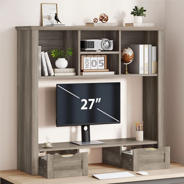 Alt view image 2 of 7 - Monitor Stand Riser, Computer Monitor Riser for Desk 4-Tier Desk Shelf with Storage & Drawer, Desk Organizers and Accessories, for Laptop, Printer, Computer, Grey