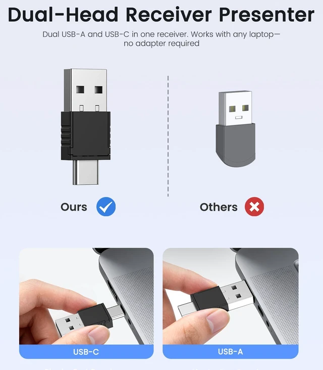 Alt view image 3 of 7 - Green Light Presentation Clicker for Teachers USB-C Rechargeable Wireless Presenter for PowerPoint/Keynote/Google Slides, Plug & Play Remote for Mac/Windows/Laptop