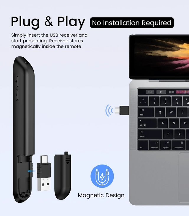 Alt view image 4 of 7 - Green Light Presentation Clicker for Teachers USB-C Rechargeable Wireless Presenter for PowerPoint/Keynote/Google Slides, Plug & Play Remote for Mac/Windows/Laptop