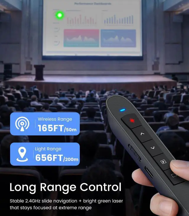 Alt view image 6 of 7 - Green Light Presentation Clicker for Teachers USB-C Rechargeable Wireless Presenter for PowerPoint/Keynote/Google Slides, Plug & Play Remote for Mac/Windows/Laptop