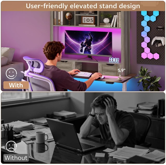 Alt view image 5 of 7 - Monitor Stand Riser, Computer Monitor Riser for Desk 4-Tier Desk Shelf with Storage & Drawer, Desk Organizers and Accessories, for Laptop, Printer, Computer, Grey