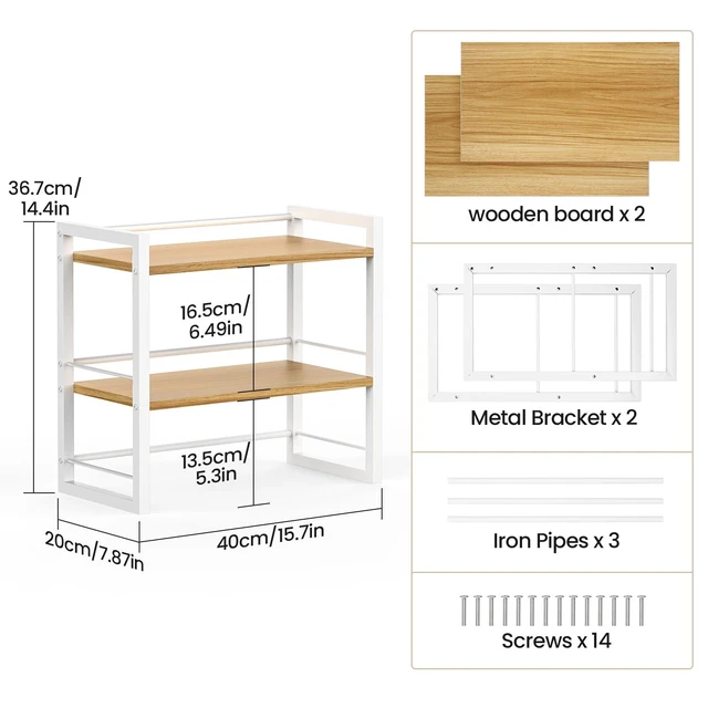 Alt view image 3 of 7 - Office Desk Shelf Organizer, Wood Desktop Bookshelf Supplies Storage Rack, Shelf for Top of Desk and Dresser (White-2 Tier)