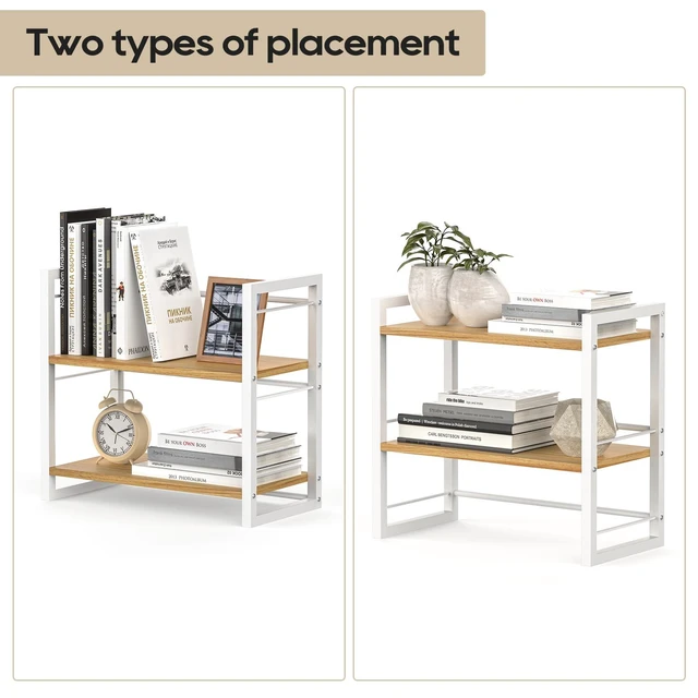 Alt view image 6 of 7 - Office Desk Shelf Organizer, Wood Desktop Bookshelf Supplies Storage Rack, Shelf for Top of Desk and Dresser (White-2 Tier)