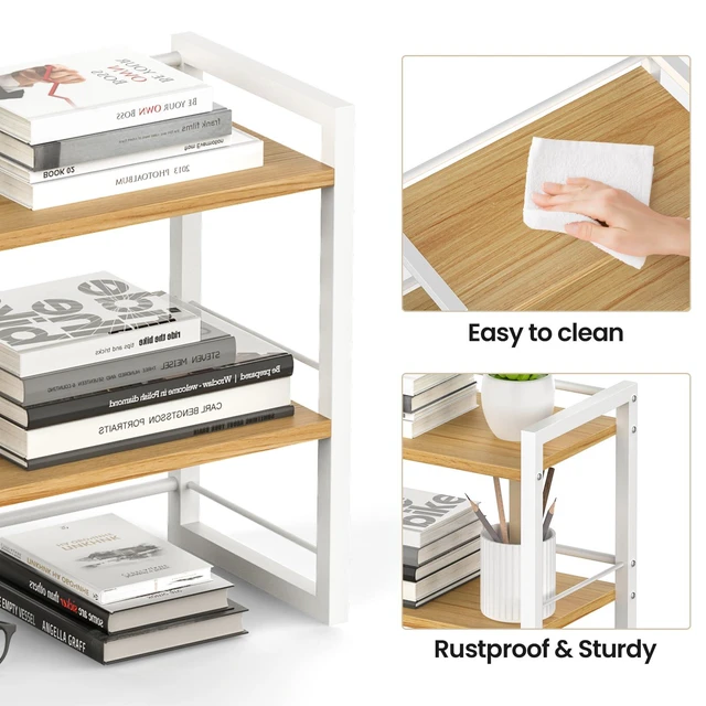 Alt view image 7 of 7 - Office Desk Shelf Organizer, Wood Desktop Bookshelf Supplies Storage Rack, Shelf for Top of Desk and Dresser (White-2 Tier)