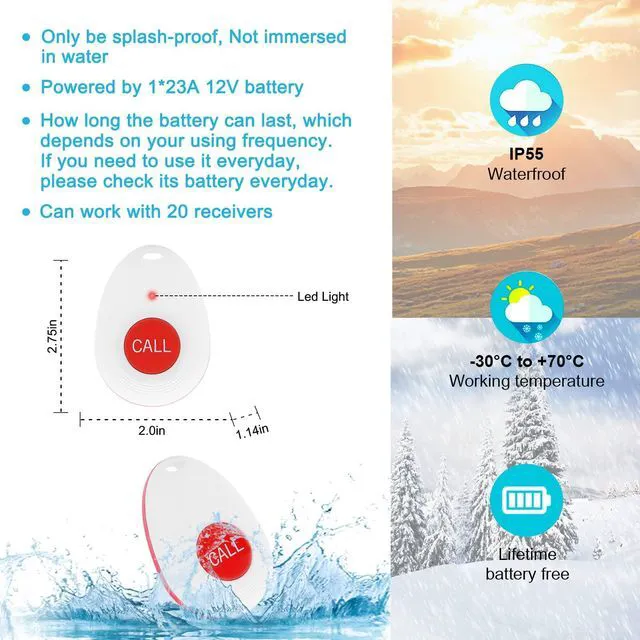 Alt view image 5 of 7 - Portable Vibrating Caregiver Pager, 4 Call Buttons, 2 Receivers Emergency Help for Seniors at Home; Hard-of-Hearing Sound/Flash Alerts; Bedside, Bathroom & Multi-Room Care; 500FT Range