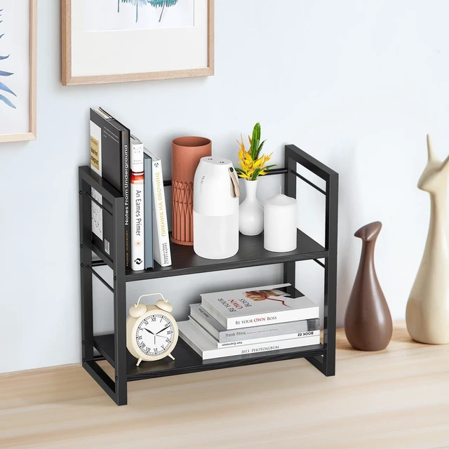 Alt view image 2 of 7 - Office Desk Shelf Organizer, Wood Desktop Bookshelf Supplies Storage Rack, Shelf for Top of Desk and Dresser (Pure Black-2 Tier)