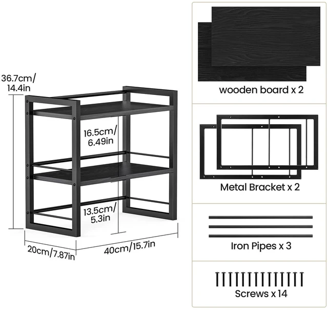 Alt view image 3 of 7 - Office Desk Shelf Organizer, Wood Desktop Bookshelf Supplies Storage Rack, Shelf for Top of Desk and Dresser (Pure Black-2 Tier)