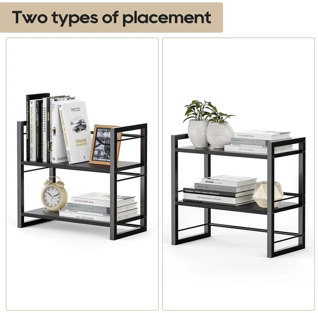 Alt view image 7 of 7 - Office Desk Shelf Organizer, Wood Desktop Bookshelf Supplies Storage Rack, Shelf for Top of Desk and Dresser (Pure Black-2 Tier)