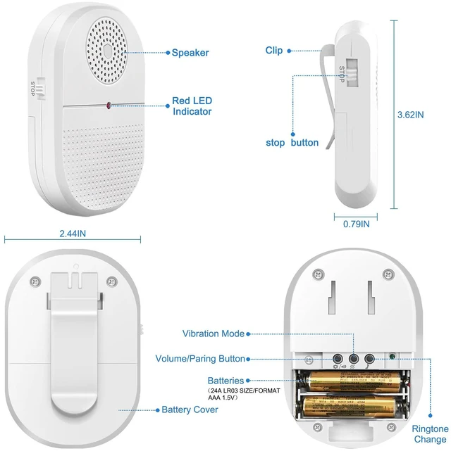 Alt view image 7 of 7 - Portable Vibrating Caregiver Pager, 4 Call Buttons, 2 Receivers Emergency Help for Seniors at Home; Hard-of-Hearing Sound/Flash Alerts; Bedside, Bathroom & Multi-Room Care; 500FT Range
