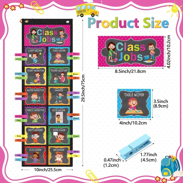 Alt view image 2 of 7 - Class Jobs Pocket Chart Chalkboard Bright Class Helpers Pocket Chart Classroom Jobs Chart with Cards Clips Hooks, Teacher Helper Bulletin Board Set, Back to School Classroom Teacher Supplies