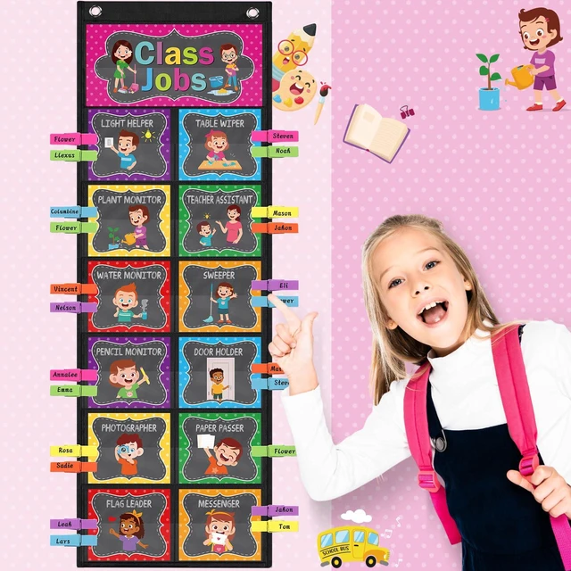 Alt view image 5 of 7 - Class Jobs Pocket Chart Chalkboard Bright Class Helpers Pocket Chart Classroom Jobs Chart with Cards Clips Hooks, Teacher Helper Bulletin Board Set, Back to School Classroom Teacher Supplies