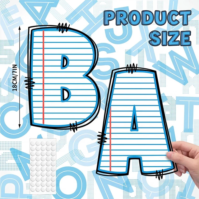 Alt view image 2 of 7 - 120 Pcs 7 Inch Large Bulletin Board Letters Set Blue Stripe Printing Chenille Cutout Letters Set, with Adhesive Dots for Poster Board, Party, and Classroom Decor