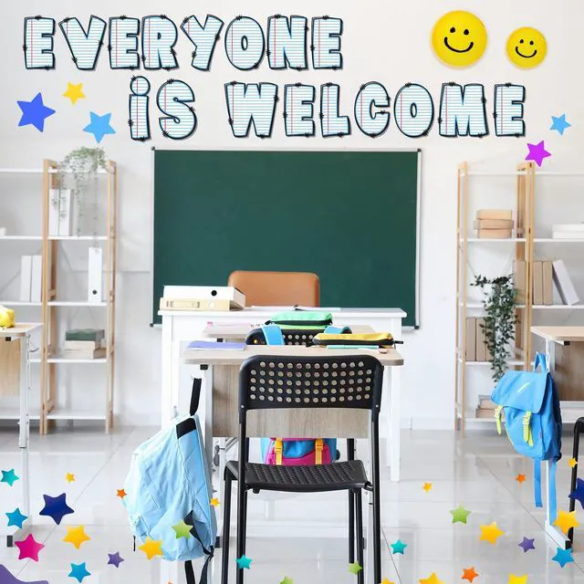Alt view image 5 of 7 - 120 Pcs 7 Inch Large Bulletin Board Letters Set Blue Stripe Printing Chenille Cutout Letters Set, with Adhesive Dots for Poster Board, Party, and Classroom Decor