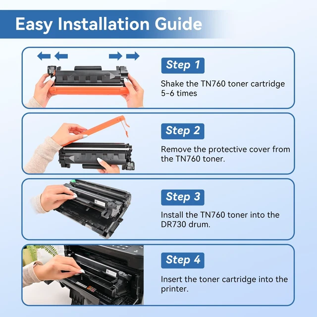 Alt view image 4 of 7 - TN760 Toner Compatible for Brother TN-760 L2690DW L2710DW Printer TN730/760 Black High Yield Toner Cartridge for MFC-L2690DW MFC-L2717DW HL-L2350DW HL-L2395DW L2750DW 4-Pack for home office