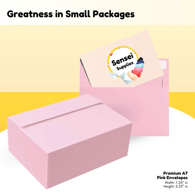 Alt view image 5 of 6 - 200 5x7 Pink Invitation Envelopes - For 5x7 Cards - A7 - (5 ¼ x 7 ¼ inches) - Perfect for Weddings, Graduation, Baby Shower - 120 GSM - Peel, Press & Self Seal - Square Flap (Pack of 2)