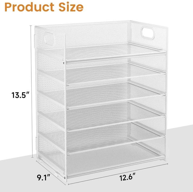 Alt view image 6 of 7 - 6 Tier Paper Organizer for Desk with Handle, Metal Mesh Desk Office File Folder Paper Letter Tray Accessories Organizer Sorter for Home, School, Office Desktop Document Organization - White