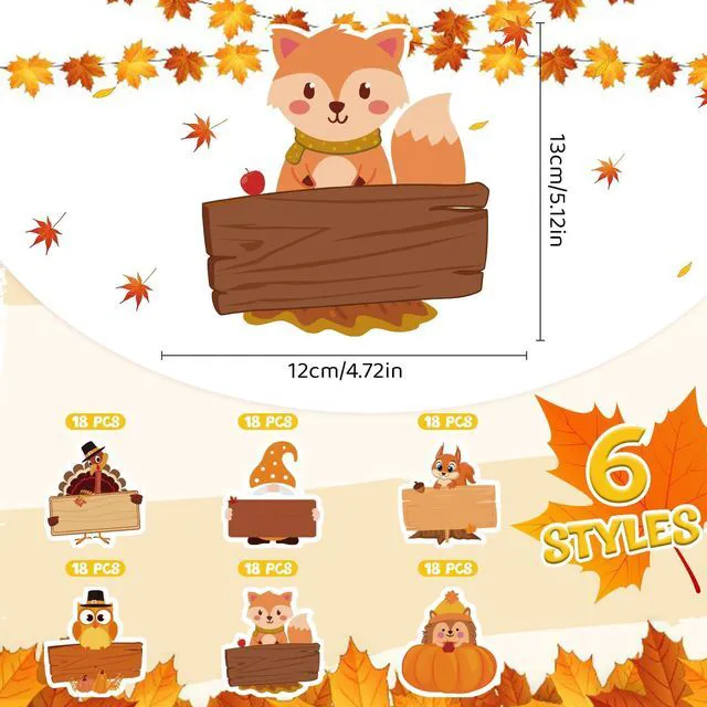 Alt view image 2 of 7 - 108 Fall Thanksgiving Name Tags, 5.12 x 4.72 Inch Self Adhesive Labels Turkey and Pumpkin Artwork, Classroom Decor, Desk Identification, Food Labeling, Party Seating and Autumn Activity