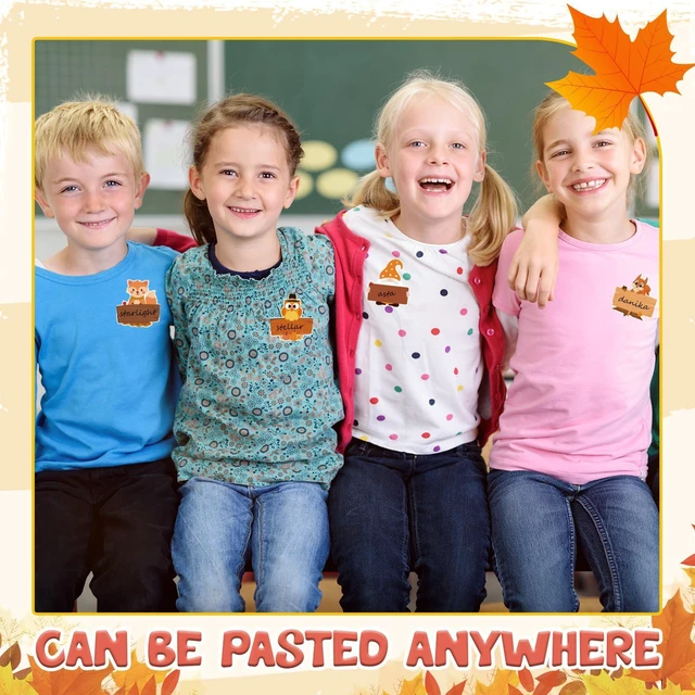 Alt view image 4 of 7 - 108 Fall Thanksgiving Name Tags, 5.12 x 4.72 Inch Self Adhesive Labels Turkey and Pumpkin Artwork, Classroom Decor, Desk Identification, Food Labeling, Party Seating and Autumn Activity