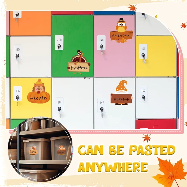 Alt view image 5 of 7 - 108 Fall Thanksgiving Name Tags, 5.12 x 4.72 Inch Self Adhesive Labels Turkey and Pumpkin Artwork, Classroom Decor, Desk Identification, Food Labeling, Party Seating and Autumn Activity