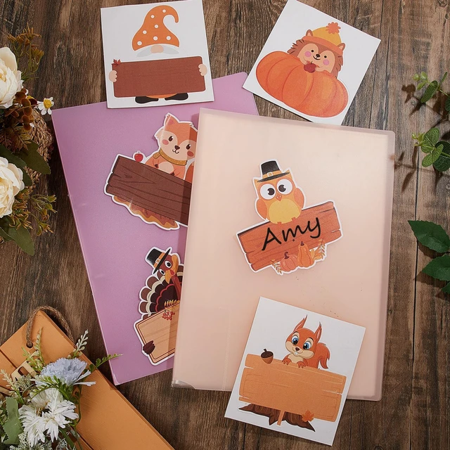Alt view image 7 of 7 - 108 Fall Thanksgiving Name Tags, 5.12 x 4.72 Inch Self Adhesive Labels Turkey and Pumpkin Artwork, Classroom Decor, Desk Identification, Food Labeling, Party Seating and Autumn Activity