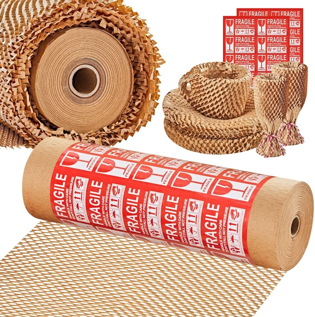 Main image of Honeycomb Packing Paper, 12" x 200' Packing Wrap Roll for Packing Recyclable Honeycomb Packing Paper For Moving W/ Cushion Protection, Gift Wrapping Paper W/ 20 Fragile Sticker Labels