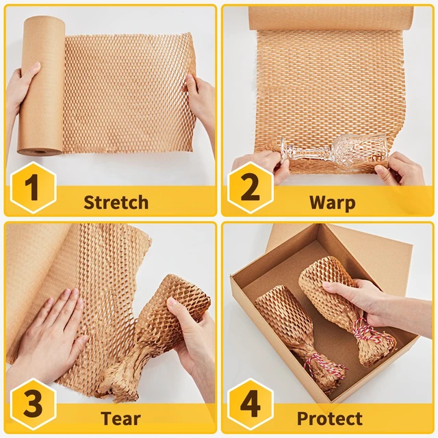 Alt view image 5 of 7 - Honeycomb Packing Paper, 12" x 200' Packing Wrap Roll for Packing Recyclable Honeycomb Packing Paper For Moving W/ Cushion Protection, Gift Wrapping Paper W/ 20 Fragile Sticker Labels