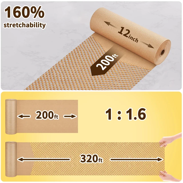 Alt view image 2 of 7 - Honeycomb Packing Paper, 12" x 200' Packing Wrap Roll for Packing Recyclable Honeycomb Packing Paper For Moving W/ Cushion Protection, Gift Wrapping Paper W/ 20 Fragile Sticker Labels
