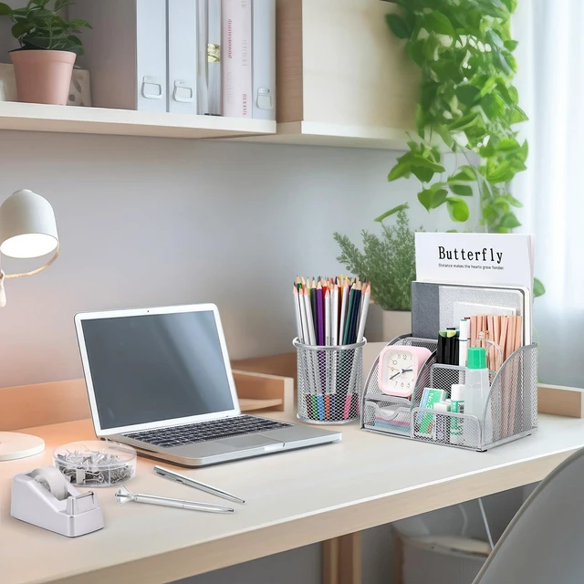 Alt view image 7 of 7 - 13-in-1 Office Desk Organizer Set for Back to School Supplies Accessories Organizer Set with Stapler and Tape Dispenser, Pen Holder, Scissors, Ruler, Hole Punch, 2 Pens & More Desk Supplies