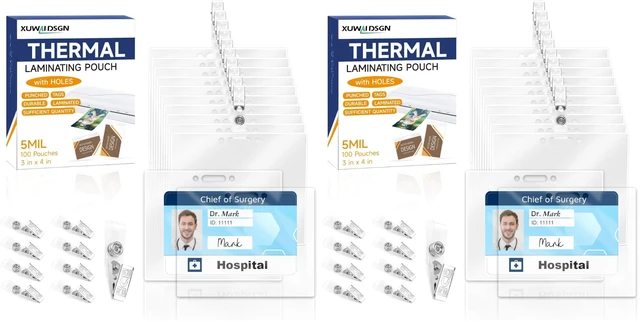 Main image of 200 Pack 5mil 3x4" Thermal Laminating Pouches Badge Laminate Pouches Clear Laminated Luggage Tags Printable Laminator Pouches for Business Permits Cards (100, 3"x4"-5mil)