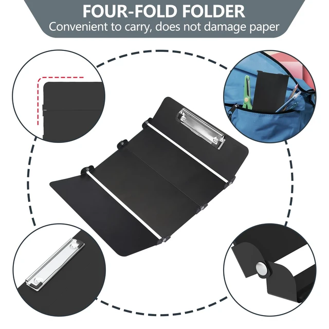 Alt view image 2 of 7 - Nursing Clipboard Foldable, 4-Fold Aluminum Pocket Size,Dark Black Folding Clipboard without Medical Cheat Sheets, Metal Pen Clip & Privacy Protection for Nurses, Nursing Students & Doctors