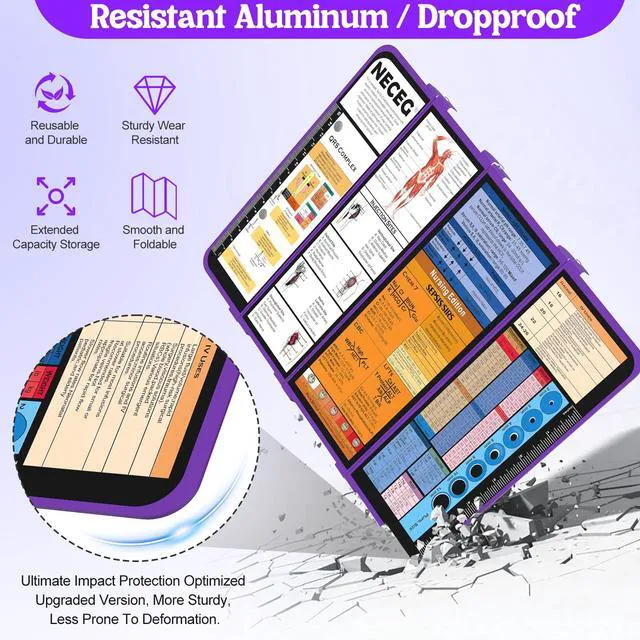Alt view image 6 of 7 - Nursing Clipboard Foldable, 4-Fold Aluminum Pocket Size, Purple Folding Clipboard with Medical Cheat Sheets, Metal Pen Clip & Privacy Protection for Nurses, Nursing Students & Doctors