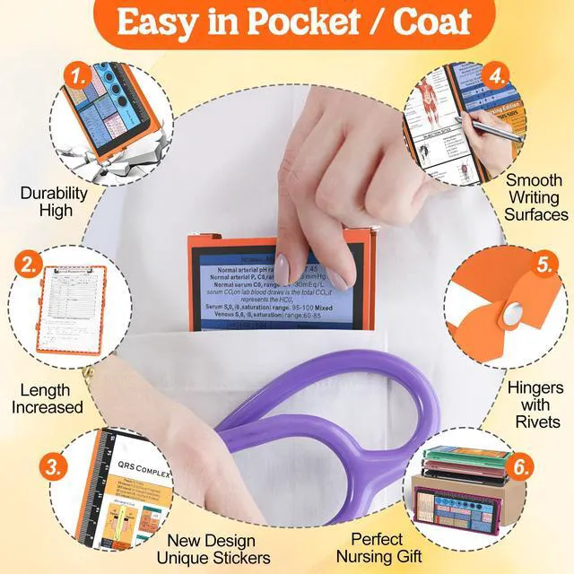 Alt view image 3 of 7 - Nursing Clipboard Foldable, 4-Fold Aluminum Pocket Size, Orange Folding Clipboard with Medical Cheat Sheets, Metal Pen Clip & Privacy Protection for Nurses, Nursing Students & Doctors