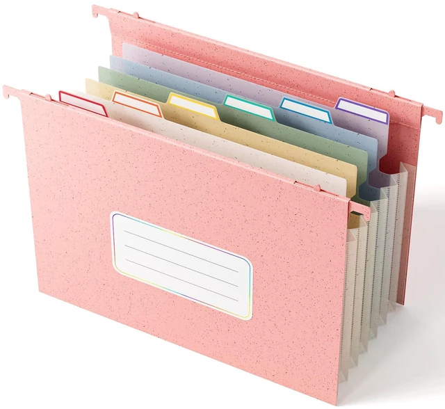 Main image of Wheat Straw Hanging File Folders,7 * 1.2" Accordion Pockets Large Capacity File Organizer, Letter Size for Filing Cabinet,100% BPA Free, Return to Nature, Strawberry Pink