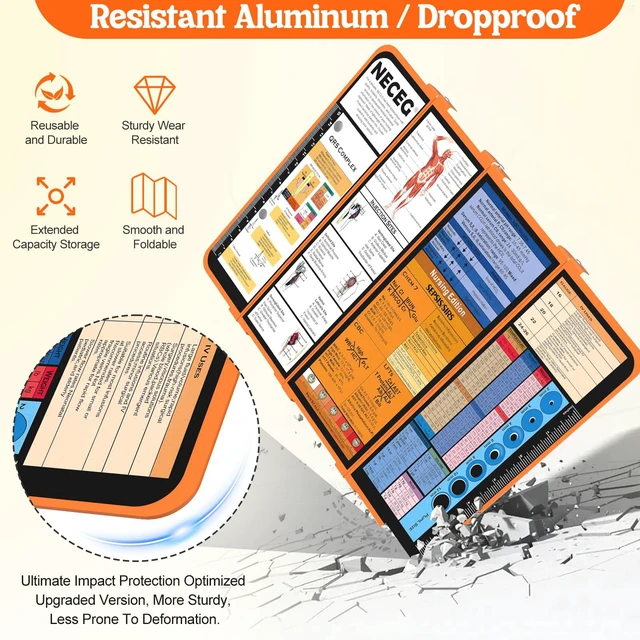 Alt view image 6 of 7 - Nursing Clipboard Foldable, 4-Fold Aluminum Pocket Size, Orange Folding Clipboard with Medical Cheat Sheets, Metal Pen Clip & Privacy Protection for Nurses, Nursing Students & Doctors