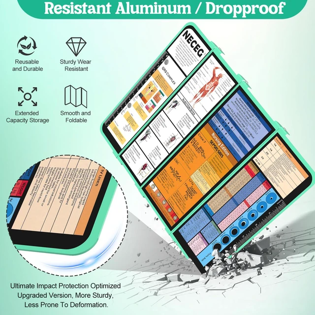 Alt view image 6 of 7 - Nursing Clipboard Foldable, 4-Fold Aluminum Pocket Size, Mint Folding Clipboard with Medical Cheat Sheets, Metal Pen Clip & Privacy Protection for Nurses, Nursing Students & Doctors